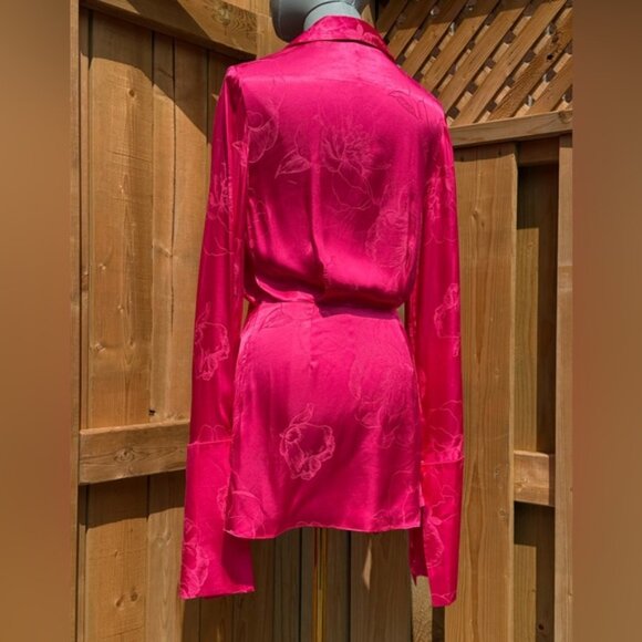 🆕 RAT & BOA 🧿 NWOT Paloma Pink Floral Satin Long Sleeve Mini Dress, Sz XS - Picture 8 of 15